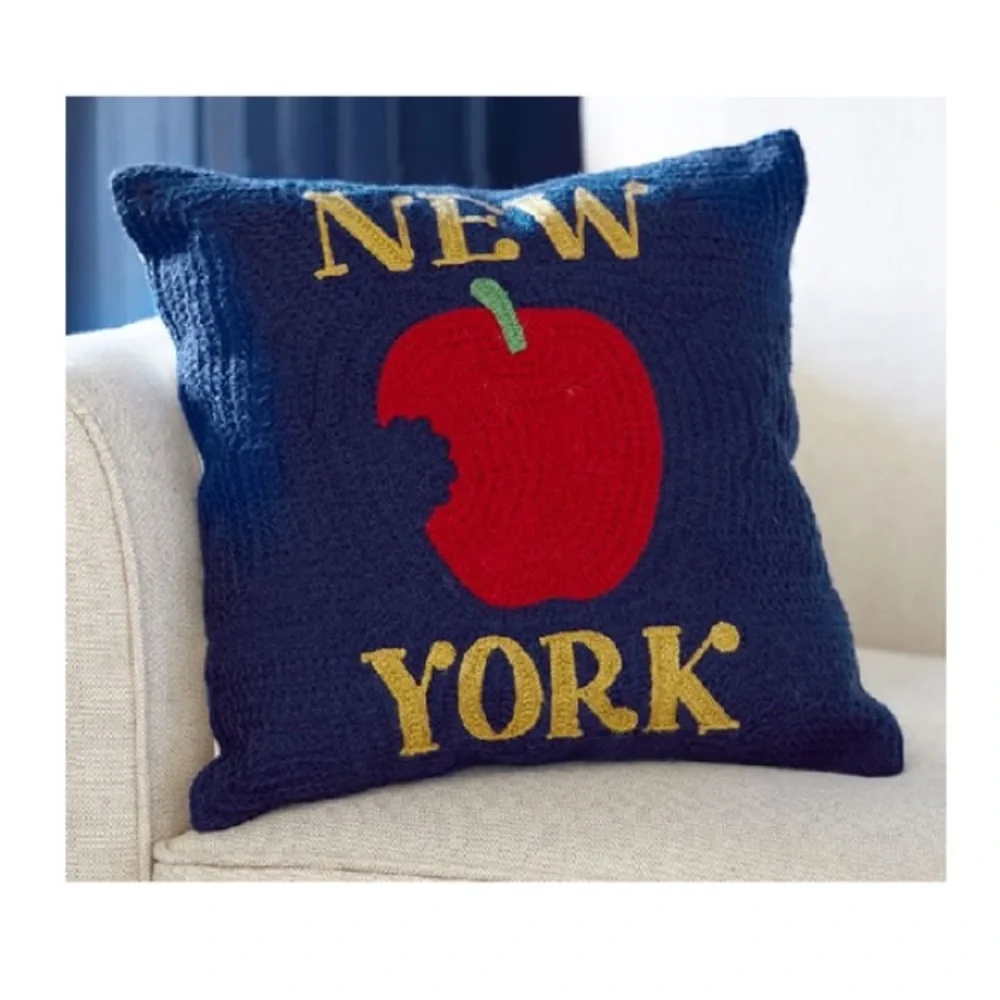 Pottery Barn New York Apple Pillow 12x12 Embroidered Cotton‎